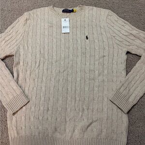 Ralph Lauren Men's Cream/Tan Cable Knit Crewneck Sweater